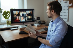 man attends virtual book club