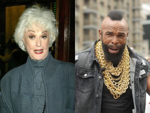 Bea Arthur posing for a photo; Mr. T posing for a photo.