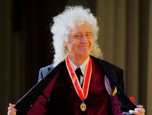 Sir Brian May after being made a Knight Bachelor for services to music and charity by King Charles III during an investiture ceremony at Buckingham Palace on March 14, 2023 in London, England.