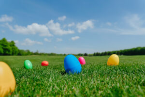 Colorful Easter Eggs in the Grass