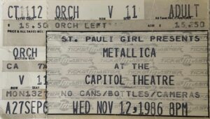 Metallica ticket stub: November 12, 1986