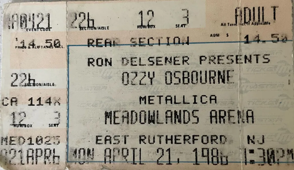 Ozzy Osbourne / Metallica ticket stub April 21, 1986