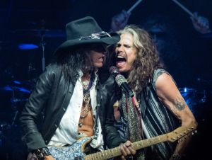 Joe Perry and Steven Tyler of Aerosmith perform live on stage at the Wells Fargo Center on September 02, 2023 in Philadelphia, Pennsylvania.