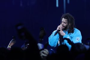J. Cole performing at the 2019 NBA All-Star Game