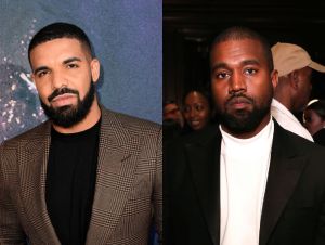 Drake and Kanye in suits on red carpets