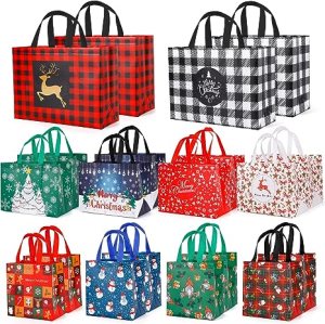 holiday themed reusable tote bags