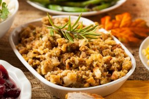 thanksgiving stuffing in a casserole dish