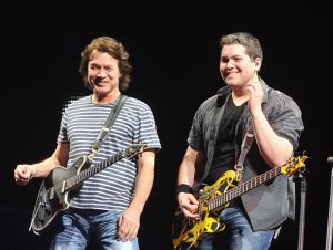 Eddie Van Halen and Wolfgang Van Halen perform during their "A Different Kind of Truth" tour at KFC YUM! Center on February 18, 2012 in Louisville, Kentucky.