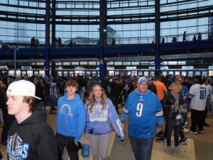 Detroit Lions fans enter Ford Field prior to a game