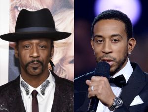 Katt Williams with a black top hat and Ludacris with a mic