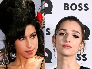 Amy Winehouse arrives at the 2007 MTV Movie Awards smiling facing right, Marisa Abela attends the GQ Men Of The Year Awards 2022 with cat eye liner.