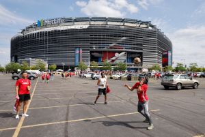 Fans gather outside prior to during their Pre-Season friendly match between Arsenal vs Manchester United at MetLife Stadium