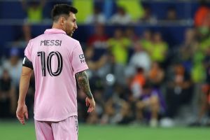 Lionel Messi #10 of Inter Miami looks on during the first half in the Leagues Cup