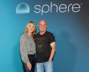 teffi Graf (L) and Andre Agassi attend the grand opening of Sphere
