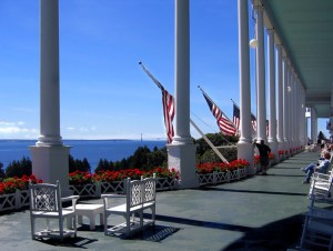 World's longest porch at the century old Grand Hotel on Mackinac Island, Michigan