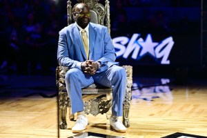 Shaquille O'Neal at his Jersey retirement ceremony at the Kia Arena in Orlando