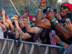 Cannabash crowd by stage gate.