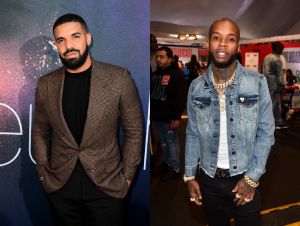 Drake and Tory Lanez on a red carpet