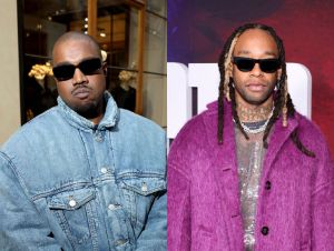 kanye in a jean jacket and ty dolla $ign in a pink coat