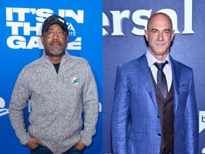 Darius Rucker in a ball cap and gray jacket, and actor Christopher Meloni in a blue suit.