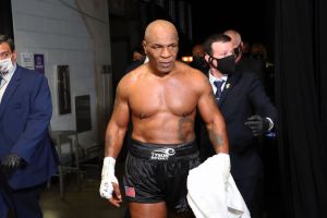 Mike Tyson exits the ring after receiving a split draw against Roy Jones Jr. during Mike Tyson vs Roy Jones Jr. presented by Triller at Staples Center on November 28, 2020 in Los Angeles, California.