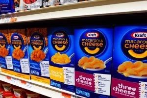 Kraft Mac and Cheese on the shelf. A Prank War between co-workers involved a cheese joke