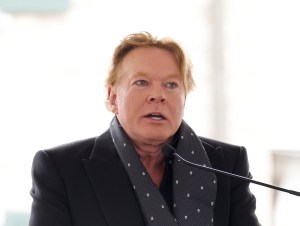 Axl Rose speaks at the public memorial for Lisa Marie Presley on January 22, 2023 in Memphis, Tennessee. Presley, 54, the only child of American singer Elvis Presley, died January 12, 2023 in Los Angeles.