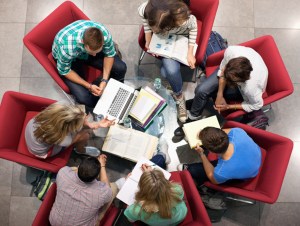 University students studying in a circle