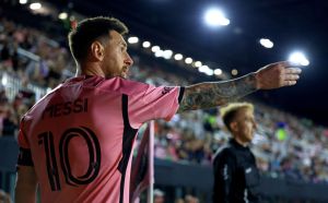 Lionel Messi #10 of Inter Miami plays during the 2024 MLS season opener against Real Salt Lake