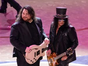 Wolfgang Van Halen and Slash perform 'I'm Just Ken' from "Barbie" onstage during the 96th Annual Academy Awards at Dolby Theatre on March 10, 2024 in Hollywood, California.