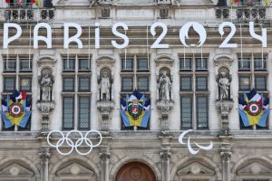 The Paris 2024 logo, representing the Olympics and Paralympic Games four months prior to the start