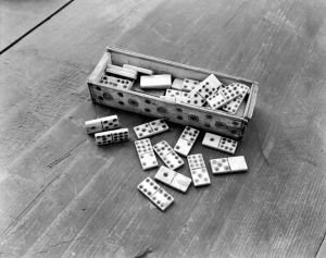 Dominoes on the floor. Not the same type of sex dominoes that were stolen