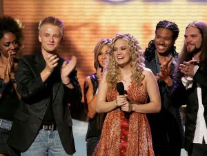 Carrie Underwood Is Pressure Canning - Carrie wearing an orange dress after winning "American Idol" in 2005.