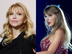 Courtney Love attends the Tom Ford FW 2019 Arrivals during New York Fashion Week: The Shows on February 06, 2019 in New York City; Taylor Swift performs onstage for the opening night of "Taylor Swift | The Eras Tour" at State Farm Stadium on March 17, 2023 in Swift City, ERAzona (Glendale, Arizona).