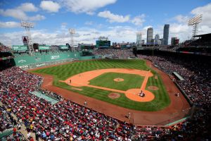 A general view of the game between the Boston Red Sox and the Baltimore Orioles at Fenway Park in Boston, Massachusetts. Hotel Commonwealth in the distance is a great place to stay.