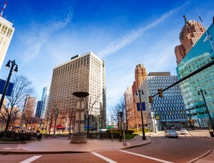 Campus Martius park and square in Detroit, Michigan USA