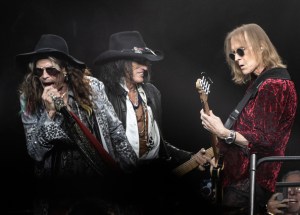 Steven Tyler, Joe Perry and Tom Hamilton of Aerosmith perform live on stage at the Wells Fargo Center on September 02, 2023 in Philadelphia, Pennsylvania.