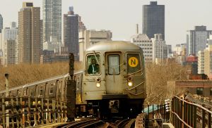 NYC subway on above ground tracks