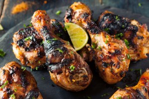 Spicy Grilled Jerk Chicken with Lime and Spices. Massachusetts Caribbean Restaurant