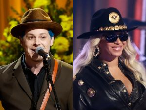 Jack White performing on stage; Beyonce appearing at an award show.