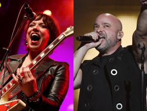 Lzzy Hale performing on stage; Disturbed frontman David Draiman performing on stage.
