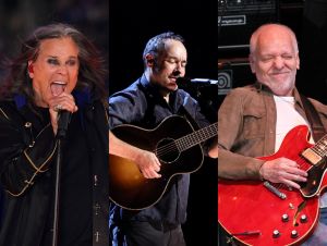 Ozzy Osbourne performing on stage; Dave Matthews performing on stage; Peter Frampton performing on stage.