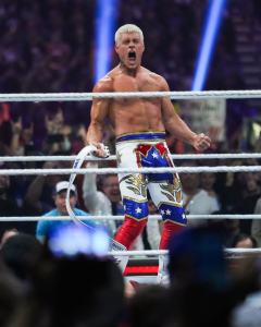 Cody Rhodes reacts during the WWE Royal Rumble at Alamodome on January 28, 2023 in San Antonio, Texas