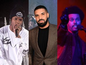 a$ap rocky, drake, the weeknd performing and on a red carpet