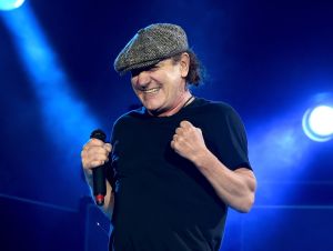 Singer Brian Johnson of AC/DC performs at Dodger Stadium on September 28, 2015 in Los Angeles, California.