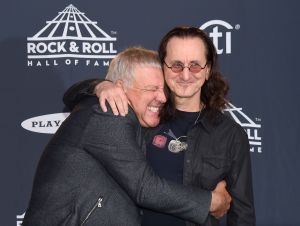 Presenters Alex Lifeson and Geddy Lee of Rush attend the Press Room of the 32nd Annual Rock & Roll Hall Of Fame Induction Ceremony at Barclays Center on April 7, 2017 in New York City.