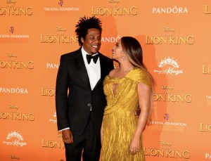 Beyonce Knowles-Carter and Jay-Z attend the European Premiere of Disney's "The Lion King" at Odeon Luxe Leicester Square on July 14, 2019 in London, England.