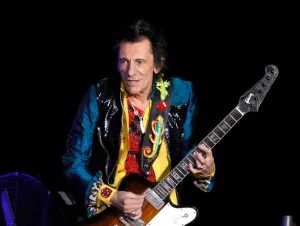 Guitarist Ronnie Wood of The Rolling Stones performs during a stop of the band's No Filter tour at Allegiant Stadium on November 6, 2021 in Las Vegas, Nevada.
