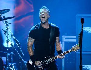 James Hetfield on stage with Metallica. How would different rock stars sound falling down the stairs?