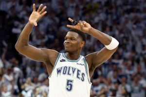 Anthony Edwards #5 of the Minnesota Timberwolves celebrates against the Denver Nuggets during the fourth quarter in Game Six of the Western Conference Second Round Playoffs at Target Center. I'm ranking the four remaining teams in the NBA Playoffs for 2024. The ranking is based on my expert opinion, plus the opinion of analysts.